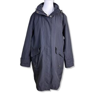 LANDS END Outer Shell Black Raincoat with Hood and Drawstring Waist